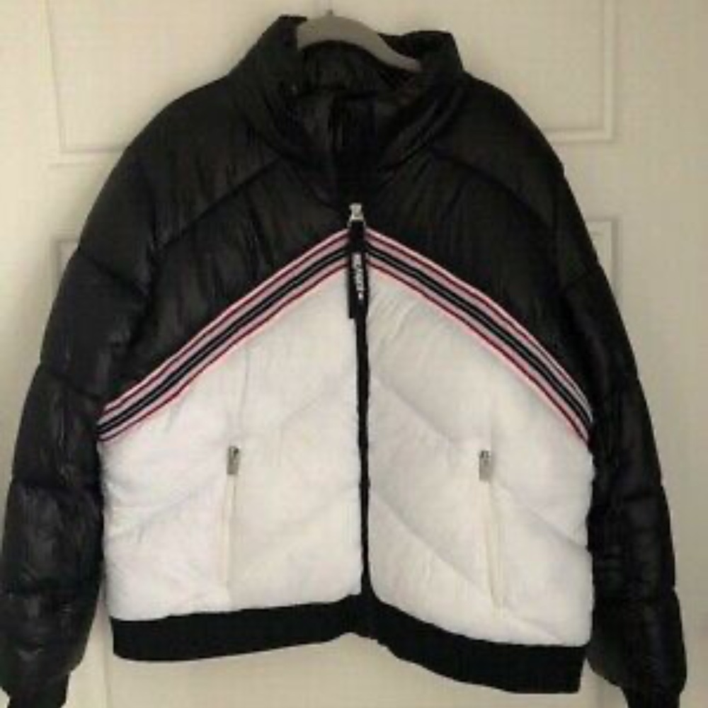 TOMMY HILFIGER SPORT women's NWT Sz XXL Black/wht puffer full zip rare chevron